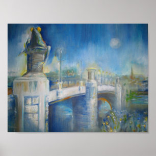 Willimantic Frog Bridge at night Poster