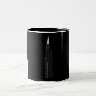 Willis / Sears Tower, black background Two-Tone Coffee Mug