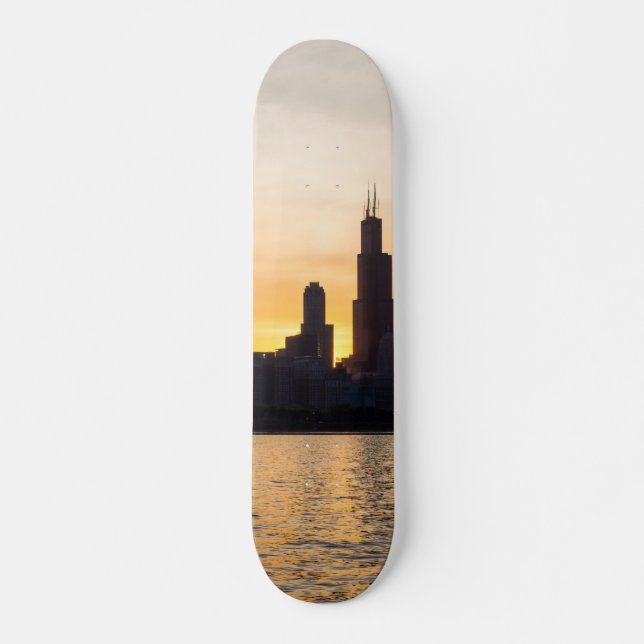 Willis Tower Sunset Silhouette Skateboard (Front)