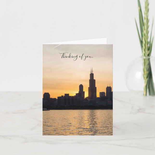 Willis Tower Sunset Silhouette Thinking Of U Card (Front)