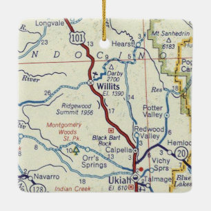 Willits CA Retro Map Ceramic Ornament