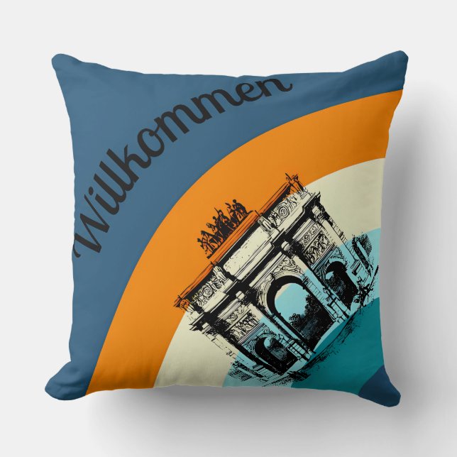 Willkommen Brandenburg Gate Retro Art Throw Pillow (Front)