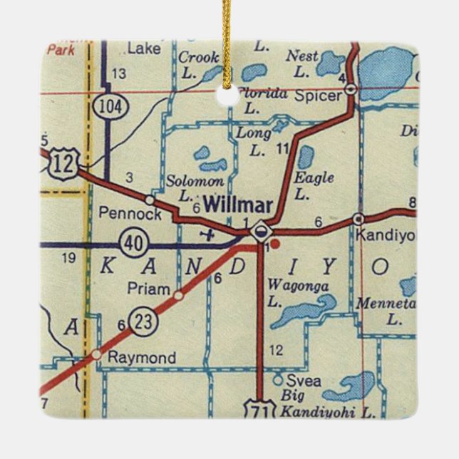Willmar MN Vintage Map Ceramic Ornament (Back)