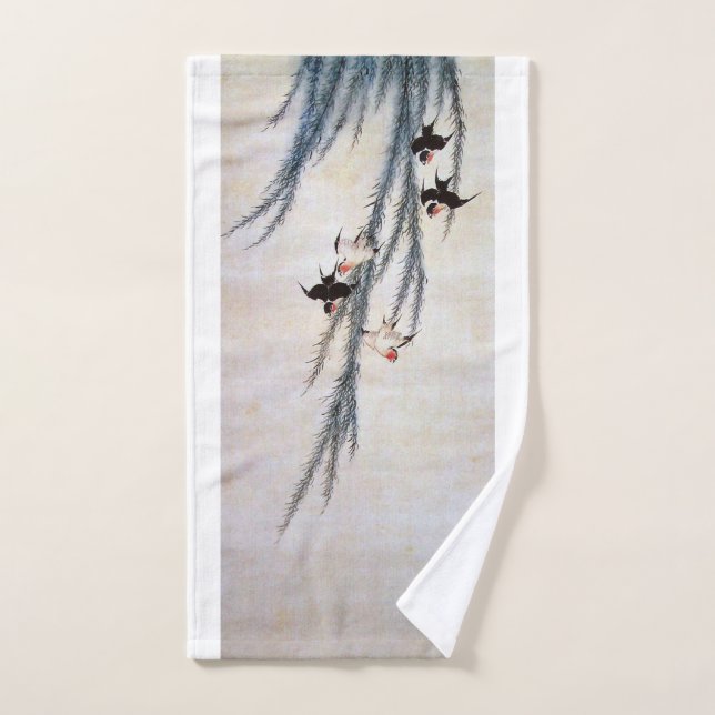 Willow and Swallow, Hokusai Hand Towel (Hand Towel)