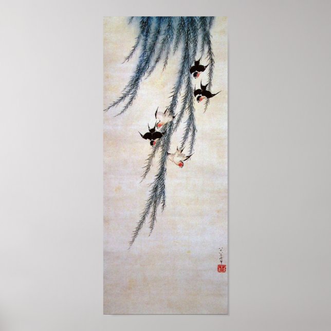 Willow and Swallow, Hokusai Poster (Front)