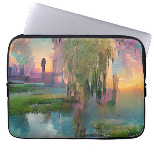 Willow and wisteria by the pond at sunset Laptop Sleeve