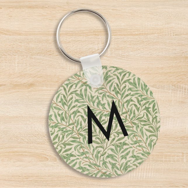 Willow Botanical Leaves William Morris Monogrammed Key Ring (A monogrammed keyring with William Morris Willow Bough pattern)