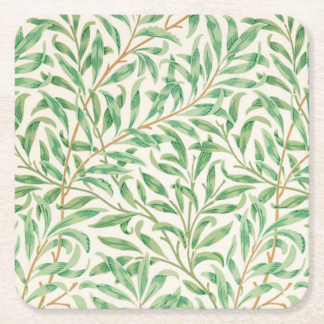 Willow Bough William Morris Pattern Square Paper Coaster (Front)