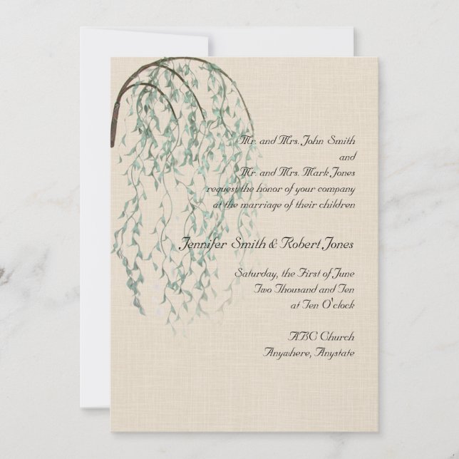 Willow Branch in Brown and Teal Wedding Invitation (Front)