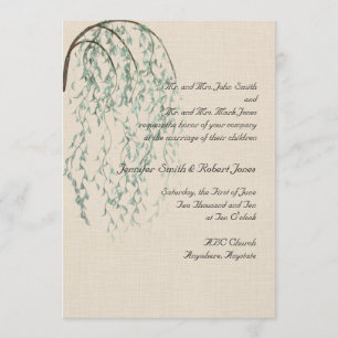 Willow Branch in Brown and Teal Wedding Invitation