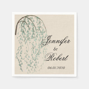 Willow Branch on Linen Wedding Napkin