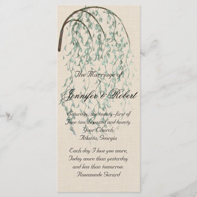 Willow Branch on Linen Wedding Program (Front)