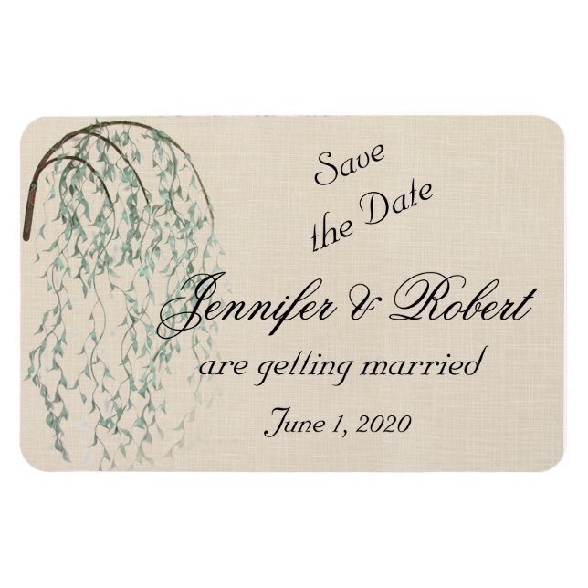 Willow Branch on Linen Wedding Save the Date Magnet (Horizontal)