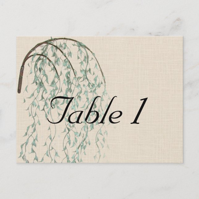 Willow Branch on Linen Wedding Table Number Postcard (Front)
