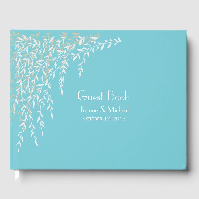 Willow Branches Robins Egg Blue Wedding Guest Book (Front)