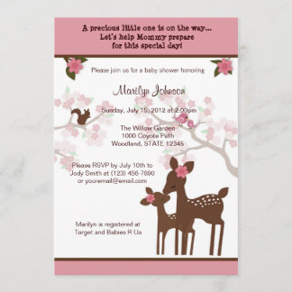 Willow Deer Baby Shower Invitation forest PINK
