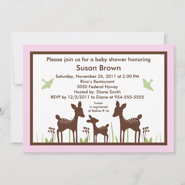 Willow Deer/Deer Pink Baby Shower Invitation (Front)