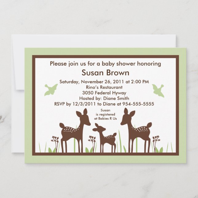 Willow Deer Green Baby Shower Invitation (Front)