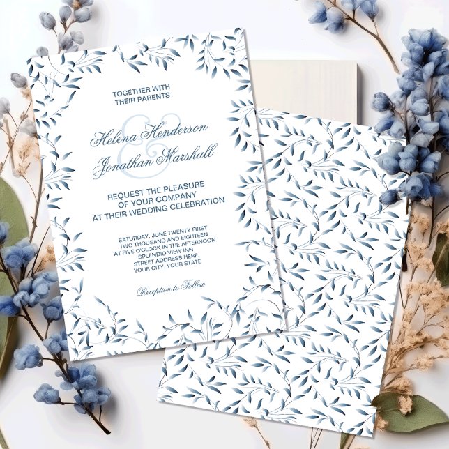 Willow Garden Elegant Blue and White Floral Invitation (Creator Uploaded)