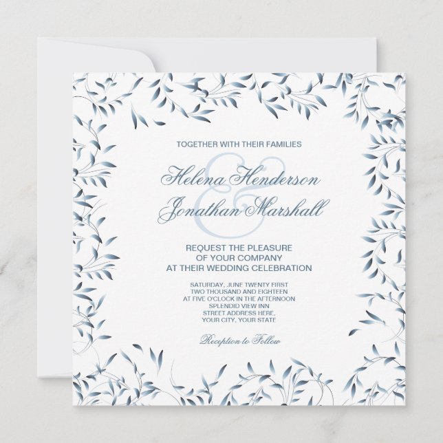 Willow Garden Elegant Blue and White Floral Invitation (Back)
