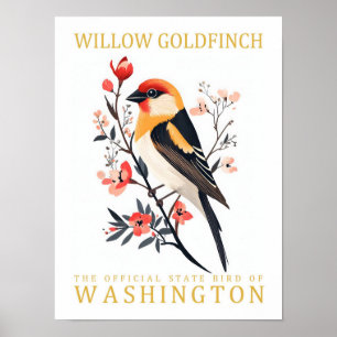 Willow Goldfinch Bird of Washington Travel Poster