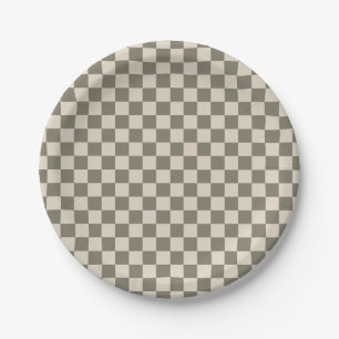 Willow Grey and Bone Chequerboard Paper Plate
