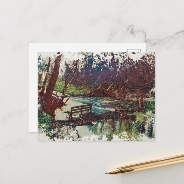 Willow Hall Dam, Sowerby Bridge Impressionist Art Postcard (Front/Back In Situ)