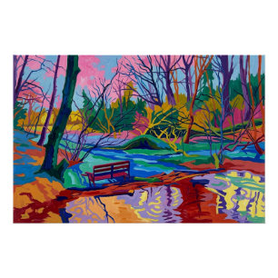 Willow Hall Dam Sowerby Bridge Vibrant Fauvist Art Poster
