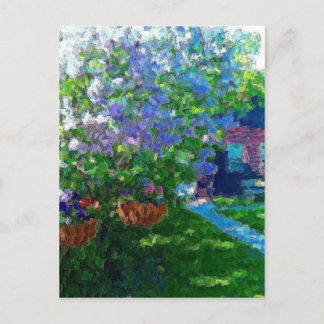 willow lake lilac trees postcard