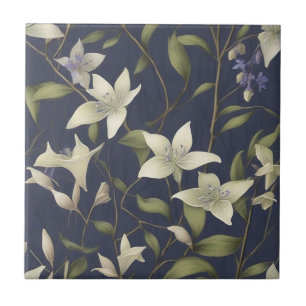 Willow Leaves and Woodland Blooms Pattern Ceramic Tile