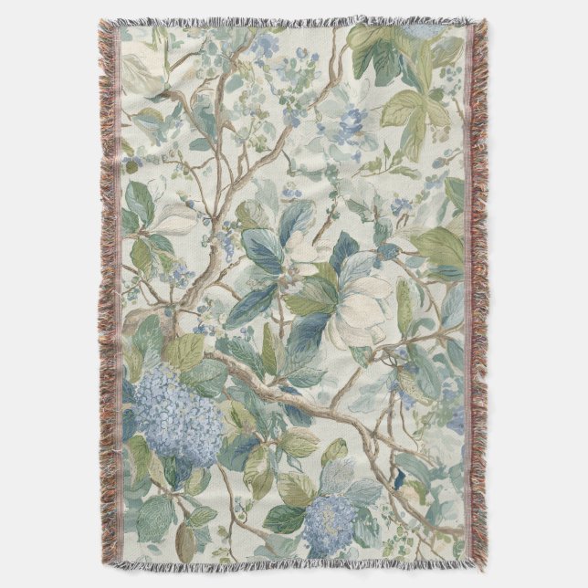 Willow Little Magnolia Wallpaper Floral Coastal  Throw Blanket (Front Vertical)