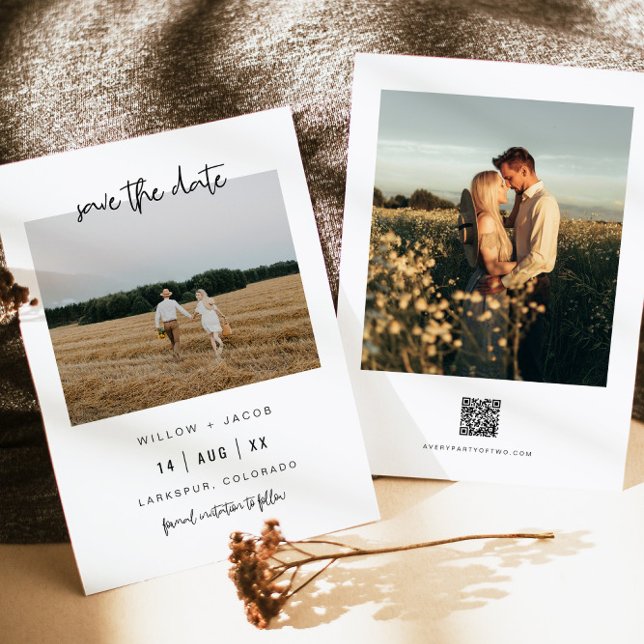 WILLOW Modern Minimal Square Photo Save the Date Invitation (Creator Uploaded)
