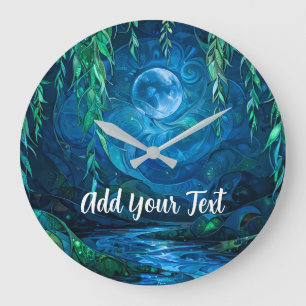 Willow Moon Saille Flowing River Blue Green Large Clock