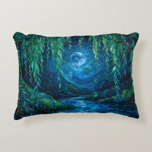 Willow Moon Saille Flowing River Green Blue Night Decorative Cushion