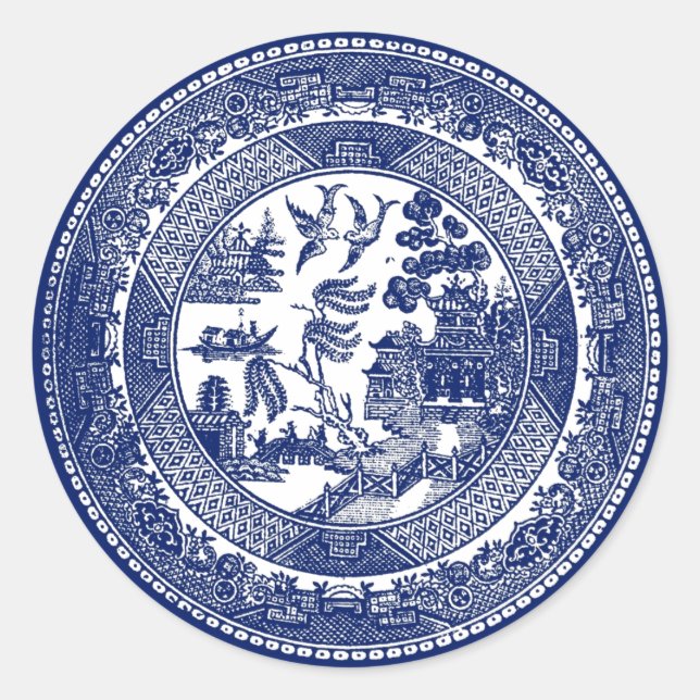 Willow Pattern Classic Round Sticker (Front)