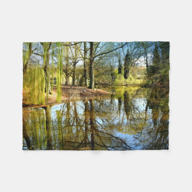 Willow Pond Water Reflection Fleece Blanket (Front (Horizontal))