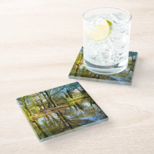 Willow Pond Water Reflection Glass Coaster