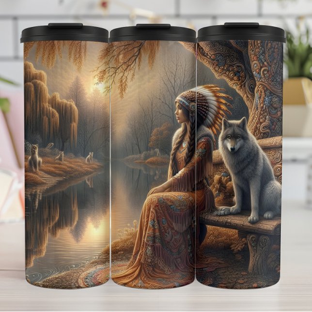 Willow Reflection: Woman and Wolf. Thermal Tumbler (Creator Uploaded)