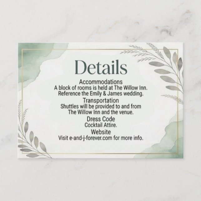 Willow Sage Wedding Enclosure Card (Front)