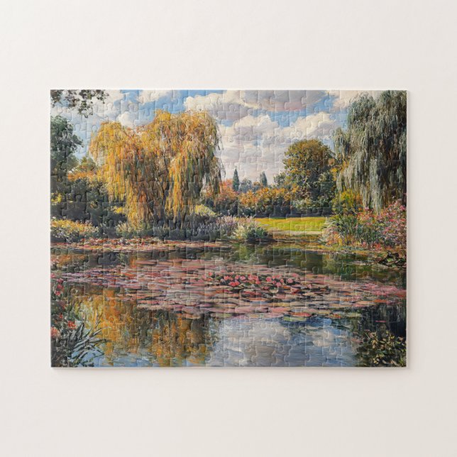 Willow Tree and Lily Pads Landscape Painting Jigsaw Puzzle (Horizontal)