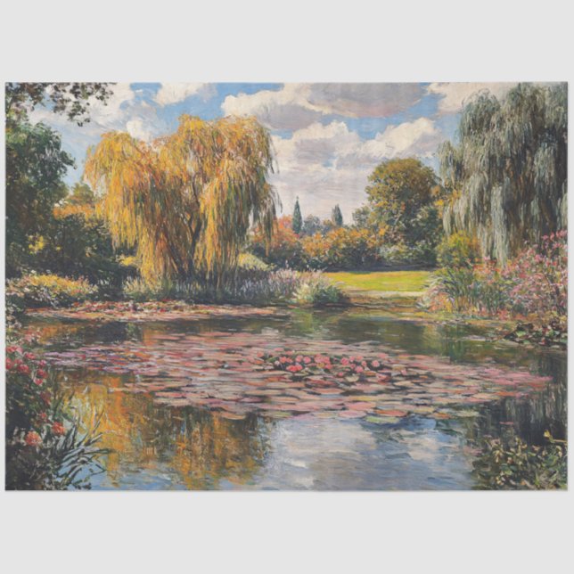 Willow Tree and Lily Pads Landscape Painting Tissue Paper (Front)