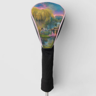 Willow tree at sunset by the pond golf head cover