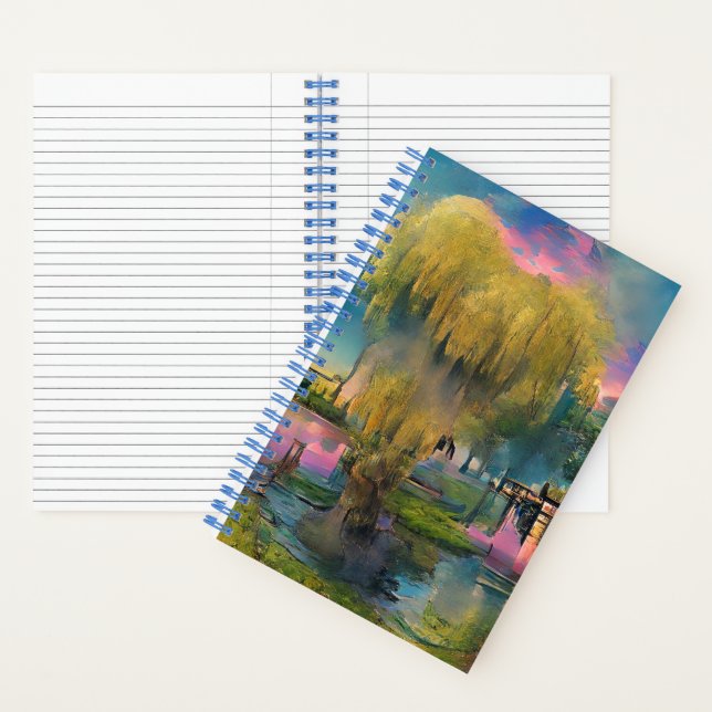 Willow tree at sunset by the pond notebook (Inside)