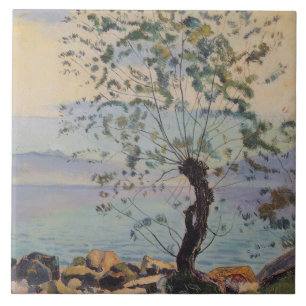 Willow Tree by the Lake (Swiss Landscape) Ceramic Tile