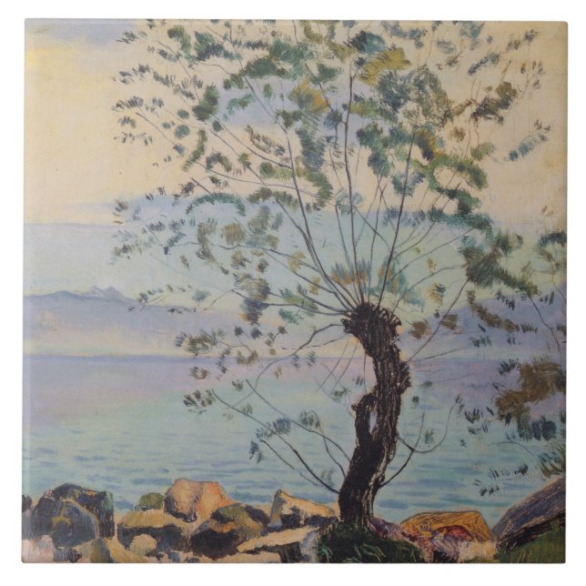 Willow Tree by the Lake (Swiss Landscape) Ceramic Tile (Front)