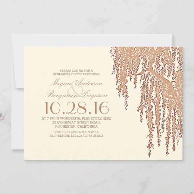 Willow tree elegant outdoor rehearsal dinner invitation (Front)