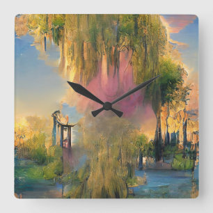 Willow tree of the future at sunset Square Wall Clock