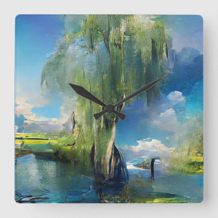  Willow tree to the sky Abstract  Square Wall Clock