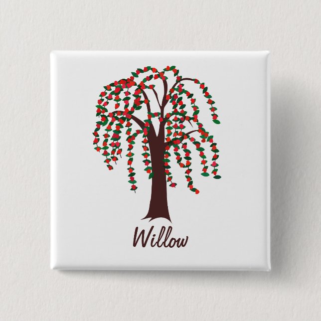 Willow Tree with Hearts - Customisable 15 Cm Square Badge (Front)