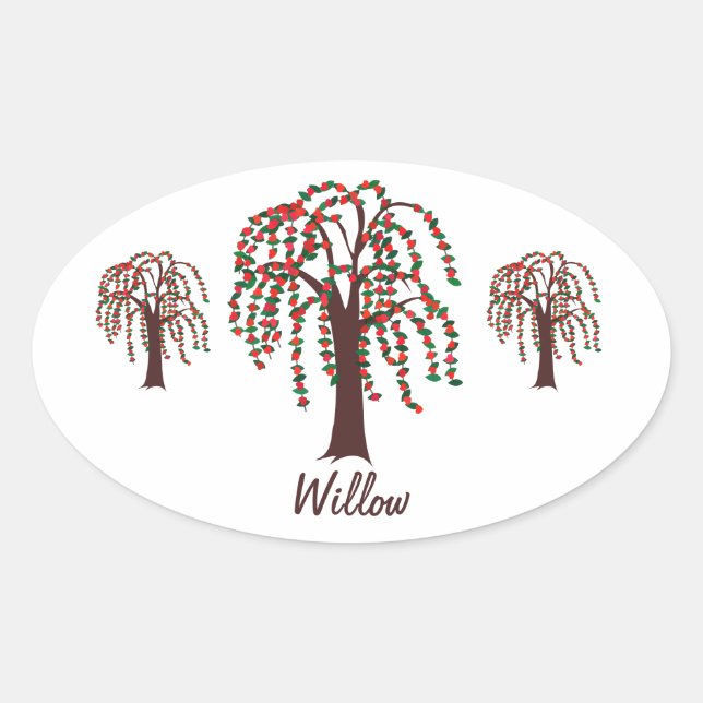 Willow Tree with Hearts - Customisable Oval Sticker (Front)